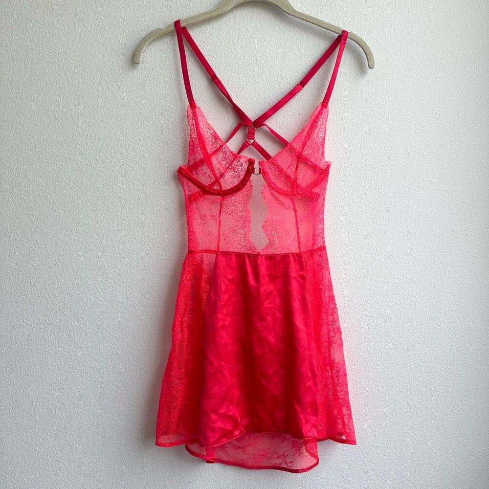 Victoria’s Secret Red Ring Front Babydoll Chemise lace slip dress size 34B